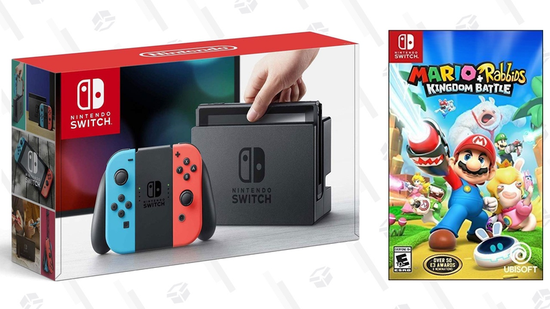 Nintendo Switch + Mario + Rabbids Kingdom Battle | $299 | Walmart | Most likely sold out. Nintendo Switch + $35 eShop Gift Card | $299 | WalmartNintendo Switch + $50 GameStop Gift Card | $299 | GameStopNintendo Switch + $35 eShop Gift Card | $299 | Amazon